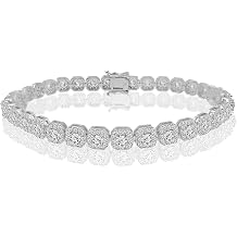 VVS1/D 6.55 Ctw. Lab Simulated Diamonds 14K Solid Gold Bonded Square Flower Cluster Tennis Link Bracelet 6mm/7Inch Unisex