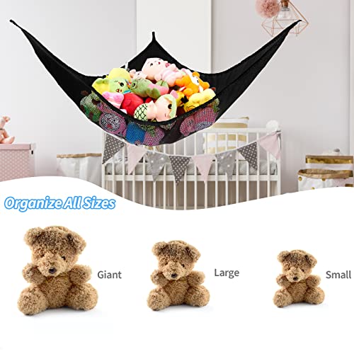 Kanyool Stuffed Animal Net, Jumbo Stuffed Animal Toy Hammock Hanging Stuff Animals Organizer Storage Net Boho Large Corner Plush Toys Net Holder For Nursery Play Room Bedroom Kid Room 2 Pack Black #TOP3
