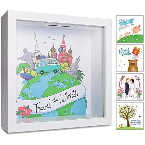 GLÜCKSWOLKE - Hucha Viaje I Travel The World I Huchas Originales para Adultos I Huchas de Dinero I Hucha Viajar De Madera I Regalo Cover