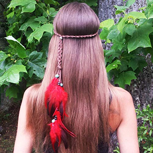 Bmadge Indian Feather Headband Boho Tassel Hemp Rope Bohemian Headpieces Hippie Festival Rave Costumes Head Accessory for Women and Girls