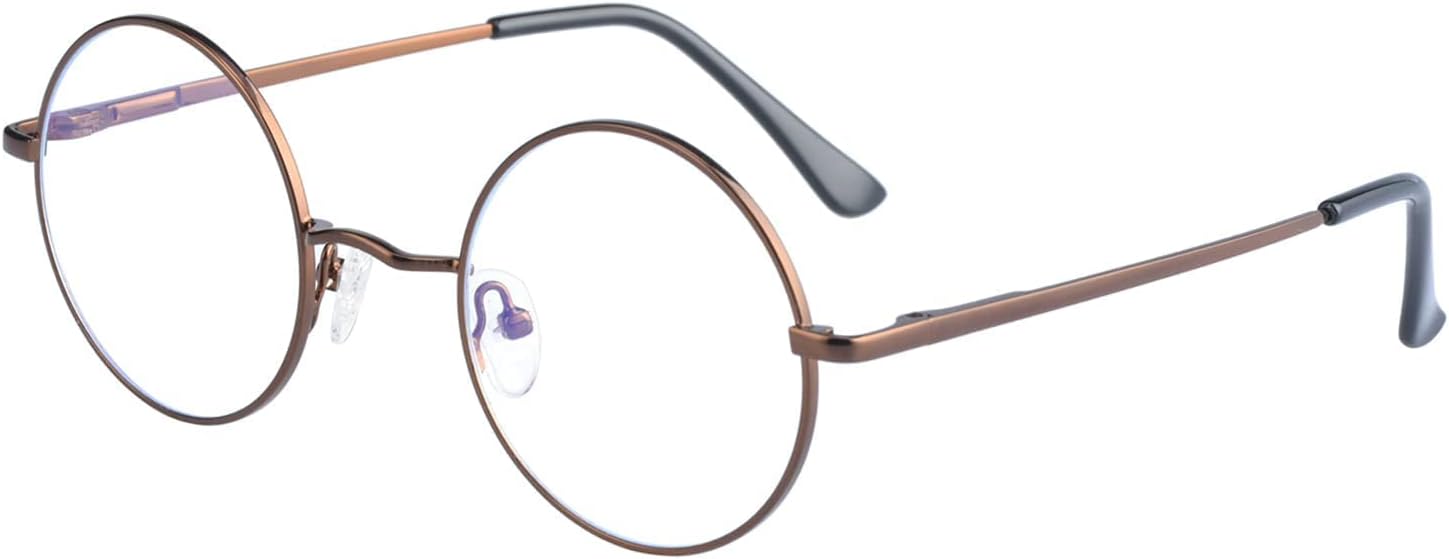 EYLRIM Round Blue Light Blocking Glasses for Women Men Circle Clear Lens Metal Frame Eyeglasses Non Prescription
