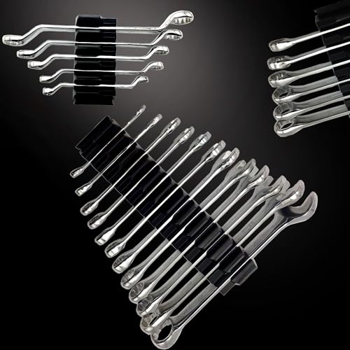 46pc magnetic wrench organizer set for toolbox storage - heavy duty wrench rack with saemetric labels amp upgraded magnet - black tool drawer organizer ideal for mechanics and diy