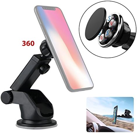MOJIWING Easy View 360 Degree Cell Phone Mount Holder Magnetic Windshield Adjustable Arm Easy Install use for Desk Table Mirror Car Dashboard Car Navigation Stand etc.
