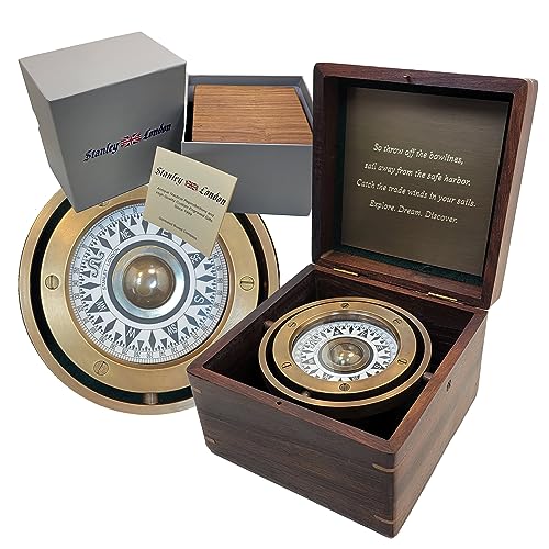 Personalized Large Desk Compass Gift for Men, Him, Son | Engraved Gifts for Graduation, Baptism, Confirmation, Business Promotion, Executive Retirement | Antique Gimbaled Compasses in Wood Box