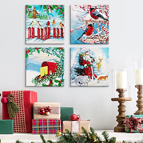 Toile de Noël OTOSTAR lot de 4 cadres modernes idée cadeau maison et bureau