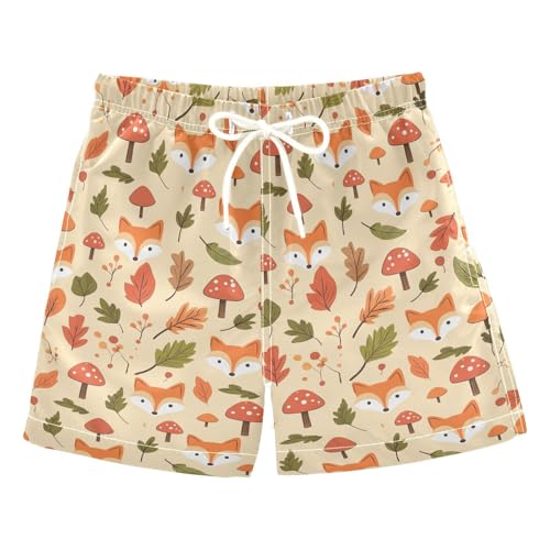 Boys Swim Trunks Quick Dry UPF 50+ Beach Board Shorts Kids Bathing Suits Swimsuit 2T Fox Mushroom Autumn Leaves