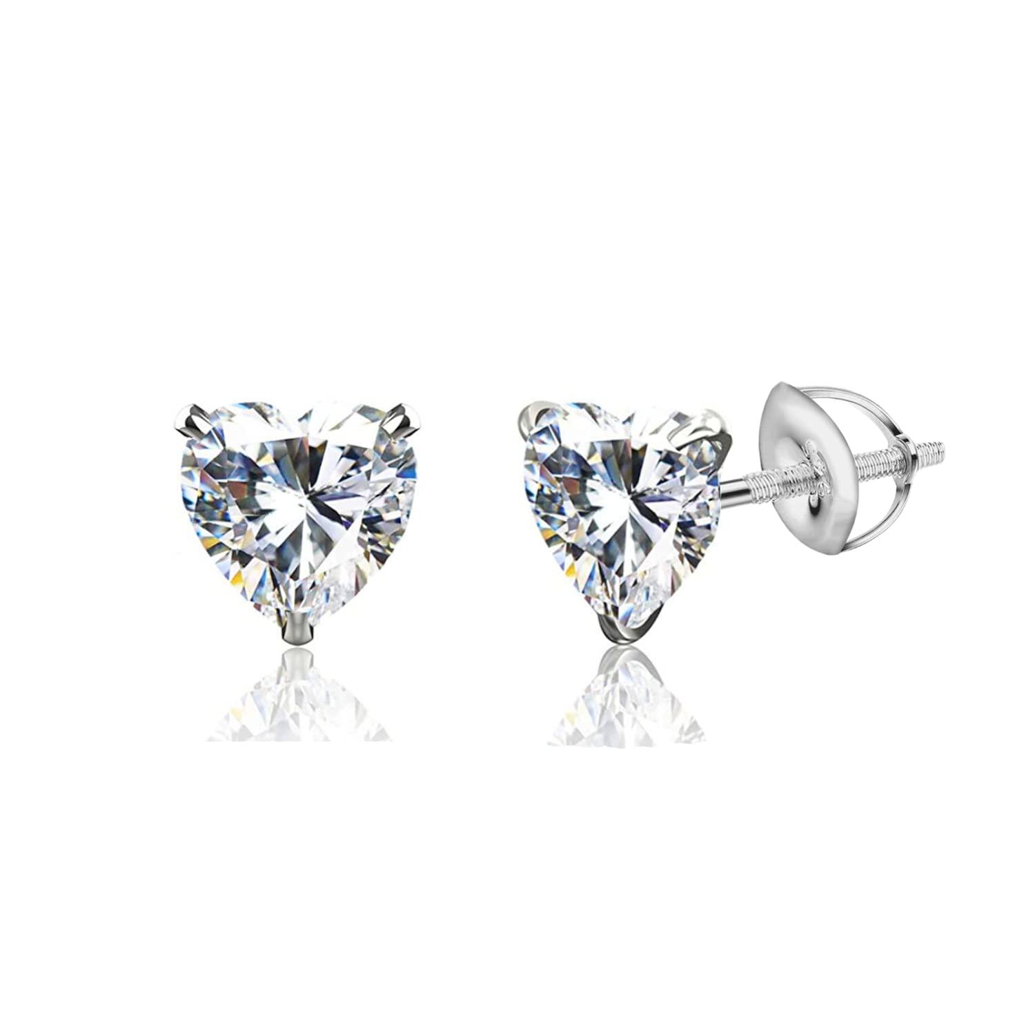 HIGHSPARK 925 SIlver Heart Solitaire Screwback Stud Earrings | 92.5 Sterling Silver & Heart Brilliant Cubic Zirconia Tops for Men Women Boys & Girls | Silver 6mm (B0B54PSYVG) Amazon Price History, Amazon Price Tracker