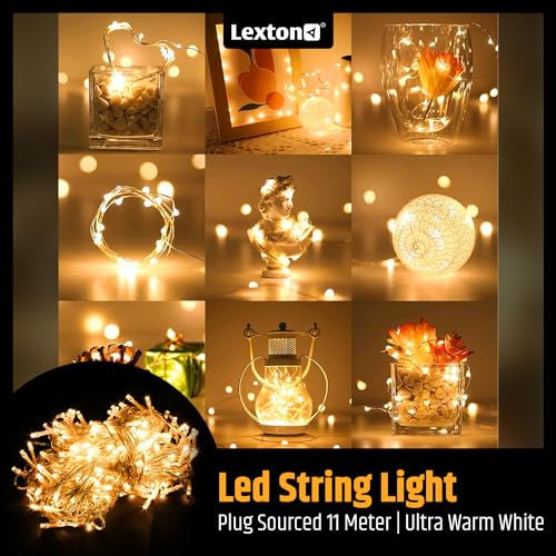 Image of Lexton Led String Light Plug Sourced 11 Meter, 40 High Pixel LED, 8MM Led Bulb, Suitable for Indoor & Outdoor Decorations, Diwali, Christmas, Wedding, Party, (Ultra Warm White, Pack of 10)