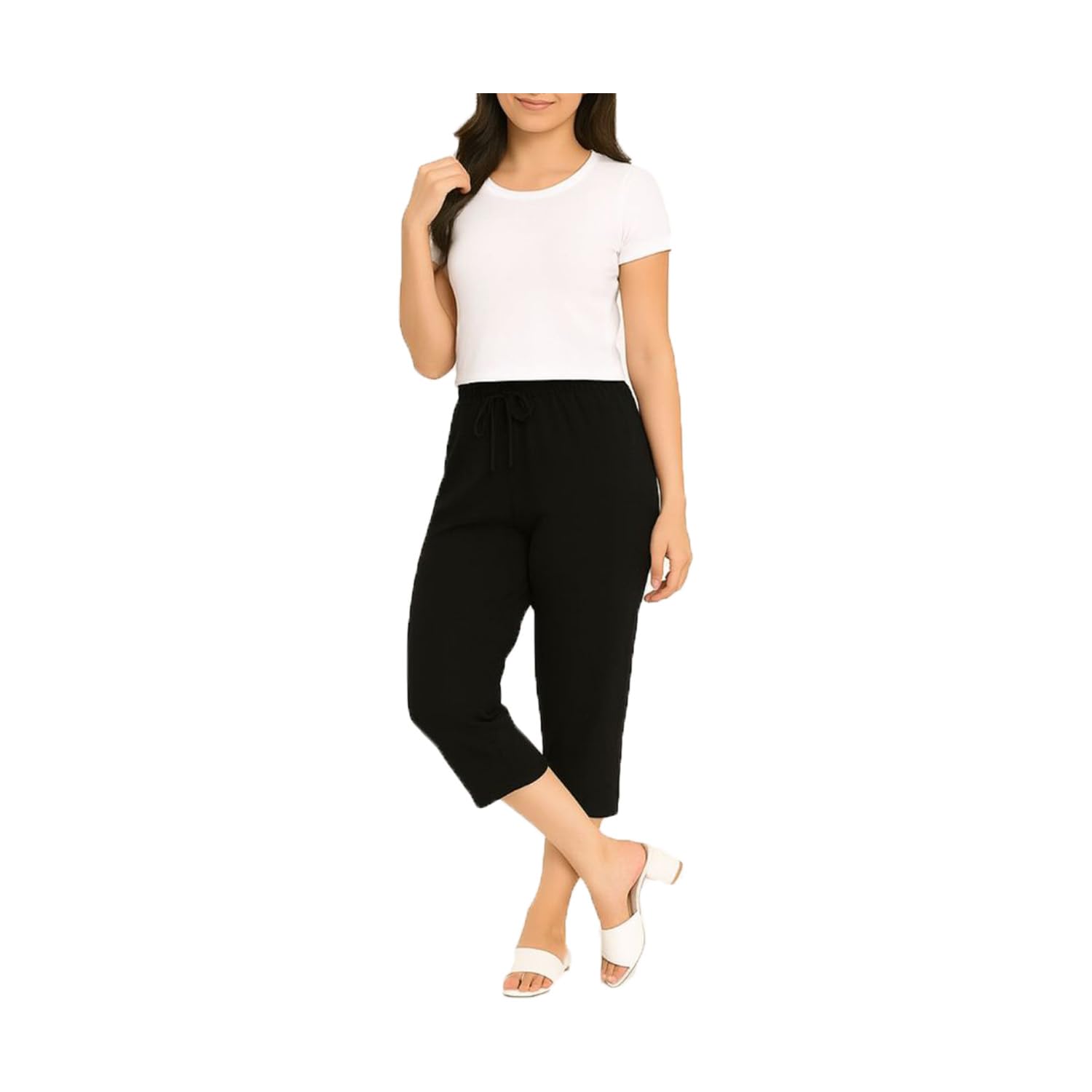 Womens Plain 3/4th Capri For Girls Single Pack Black-image-35