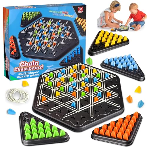 Triggle Spiel mit Gummibänder Tabletop Taktikspiel Kettendreieck Schachspiel Brain Games Triggle Spiel Schach Mehrspieler Geeignet für Kinder und Erwachsene zum Spielen bei Familientreffen