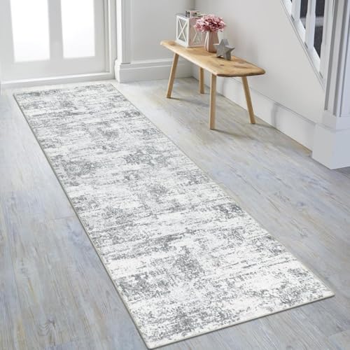 Image of Rugcomf Runner Rug for Hallways Kitchen Rug Non Slip 22 * 45 cm Washable Rugs with Rubber Backing Soft Floral Carpet Runner for Hallways, Kitchen, Laundry, Bedroom, Bathroom(Grey)