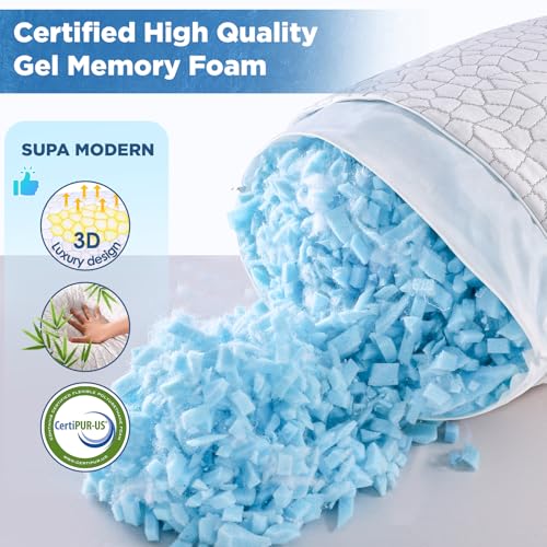 SUPA MODERN Cooling Pillows Queen Size Set of 2, Shredded Memory Foam Pillows for Sleeping 2 Pack, Adjustable Firm Bed Pillow for Side Back Stomach Sleepers, Cool Luxury Gel Pillow for Neck Support