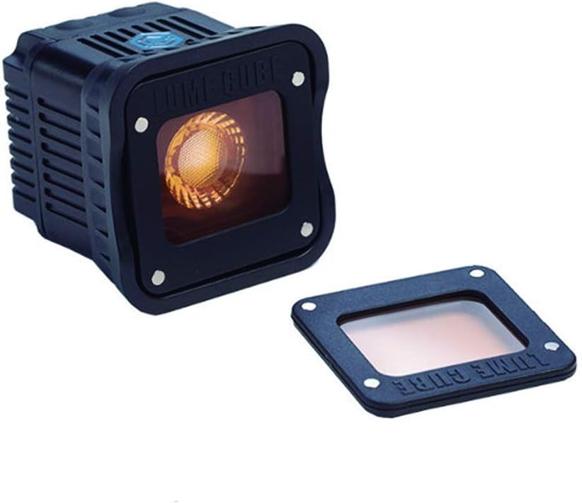 LUME CUBE 1.0 with an orange color gel attached