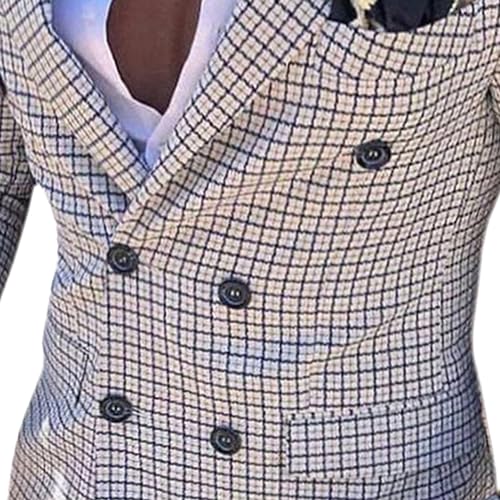 Men Slim Fit Plaid Tuxedos for Wedding Double Breasted Fashion Men Plaid Mens 2 Piece Slim Fit Plaids Suit4