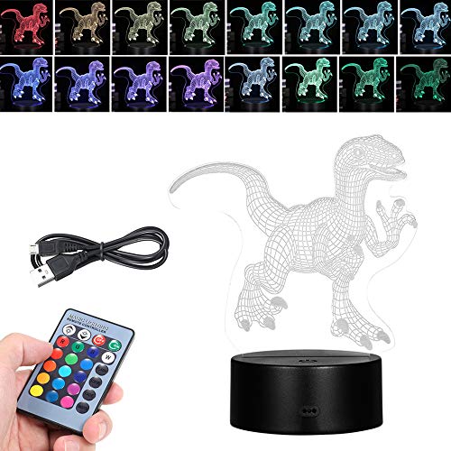 Andoer Lâmpada LED 3D para ilusão de luz noturna Padrão de dinossauro Luzes que mudam de cor de cabe