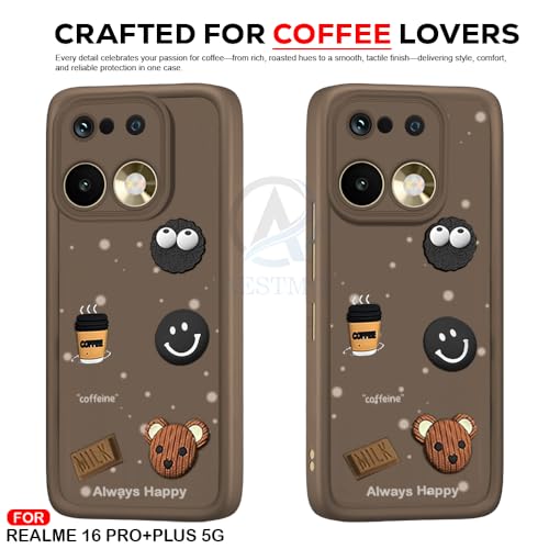 Image of AESTMO Back Case Cover for Realme 16 Pro Plus 5G Cover | Cute Fun Cartoon 3D Ball | Coffee Silicone Case | Full Body Protection | Camera Protection Back Realme 16 Pro Plus 5G (Brown)