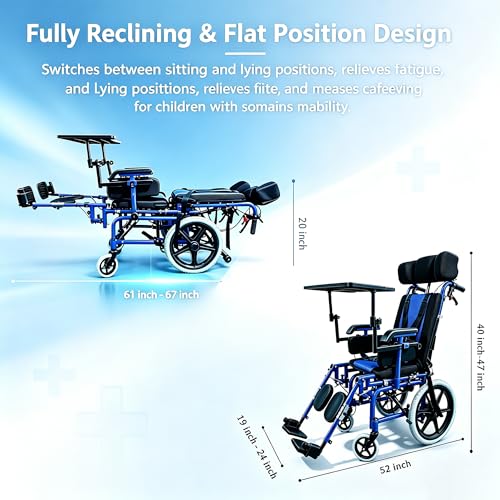 Image of Wheelchair for Kids, Foldable Fully Reclining Pediatric Wheelchair, Children's Mobility Wheel Chair,Transport Lightweight Foldable,Multi-Functional Disabled Children,for Cerebral Palsy (Adults-B)