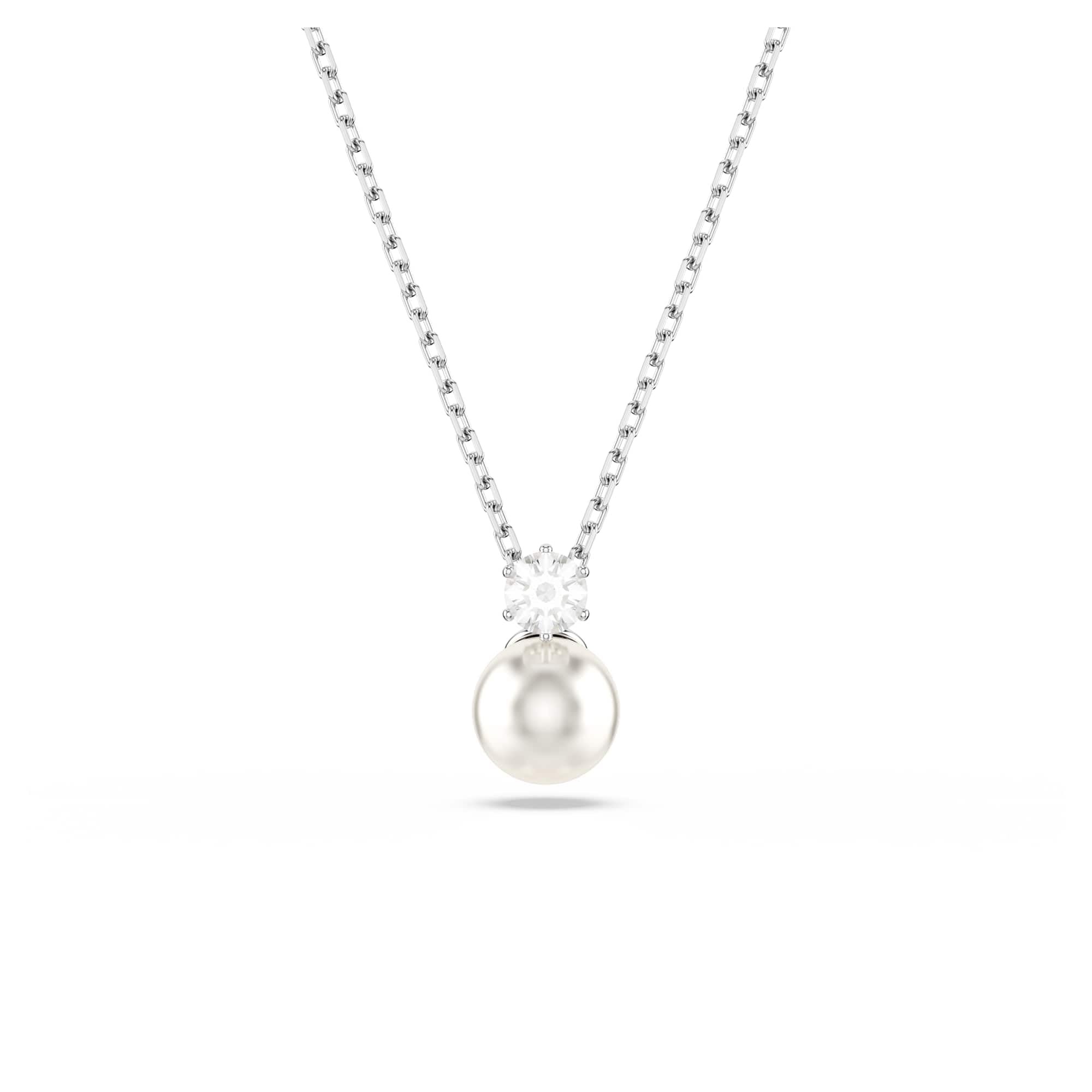 Swarovski Matrix Necklace, Clear Crystal Pearl and Round-Cut Stone in a Rhodium-Finished Setting, Part of the Matrix Collection