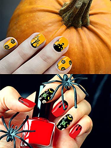 EBANKU 12 Blatt Halloween Nagelsticker Luminous mit Nagelfeile, Selbstklebende Nagelfolie Maniküre Sticker Kürbis für Frauen Mädchen Party Nail Art Dekoration – Bild 6