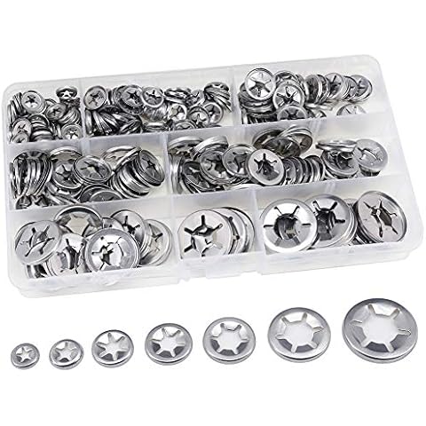 400 Stücke Innenzahn 304 Edelstahl Starlock Unterlegscheiben Quick Speed Locking Unterlegscheiben Push On Speed Clips Befestigungen Sortiment Kit M3 / M4 / M5 / M6 / M8 / M10 / M12 Cover