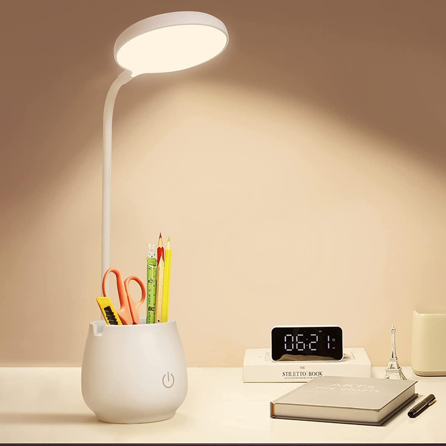 Afrodite LED Desk Lamps for Home Office with USB Charging Port, Pen Holder, Phone Holder, 360° Flexible Gooseneck Desktop Study Lamp, 3 Color Modes 3 Lighting Modes, Bedside Table Light-image-48