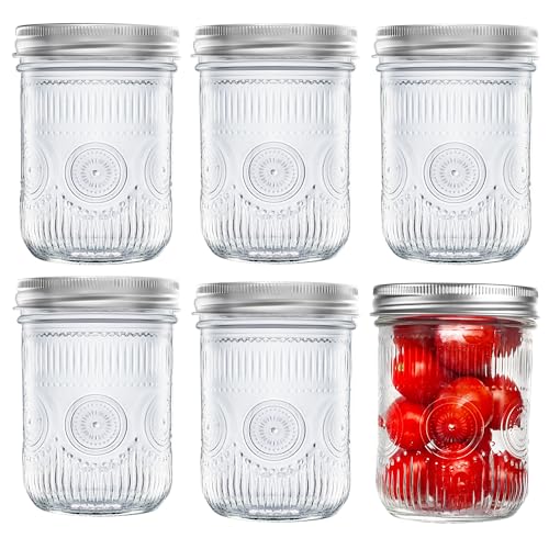 Amzcku 16oz vintage Mason Jars with Lids, Wide Mouth Canning Jar,...