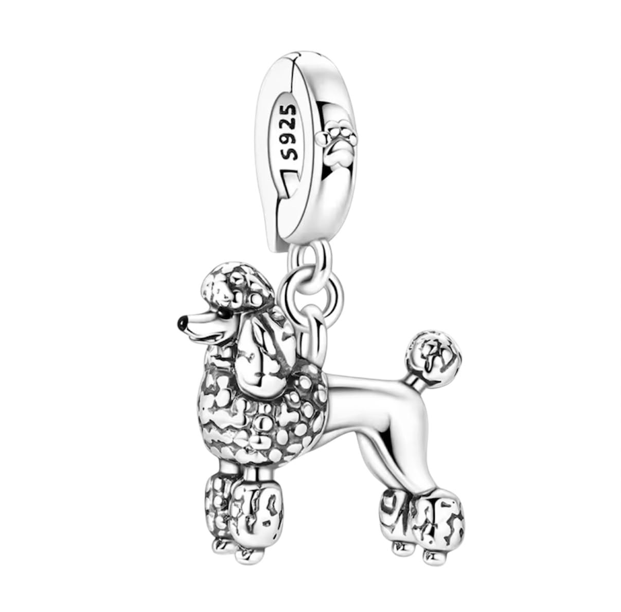 Abalorio caniche de plata de ley 925 compatible con pulsera Pandora 4