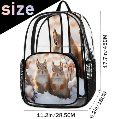 Squirrels Snow Clear Backpack Stadium Approved PVC Backpacks for Adults Heavy Duty Clear Bag for Work Security Travel College2
