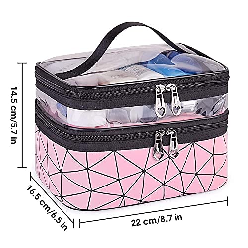Image of Travel Cosmetic Makeup Case Wash Organizer Storage & Toiletry Bag Pouch for Women Inner Ware Organizer (2 Layer Heavy Pink)