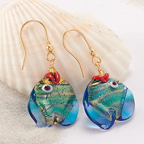 Ross-Simons Italian Blue and Green Murano Glass Fish Drop Earrings With 18kt Gold Over Sterling3