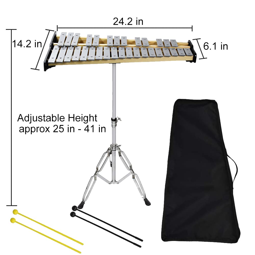 ENNBOM 32 Note Natural Glockenspiel Kit xilófono con soporte ajustable Juego de instrumentos de percusión profesional (32 notas)