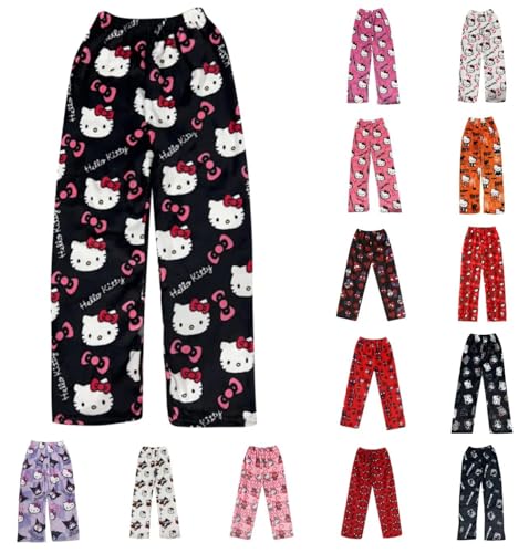 Chnnamzu Pantalon Pyjama Femme Flanelle Bas de Pyjama Polaire Chaud et Doux Confort Cartoon Chat Anime Imprimé Kawaii Mode Décontracté Vêtements de Nuit...