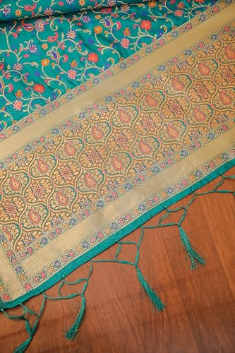 Image of DEVANGI Women's Woven Banarasi Silk Dupatta /Chunni For Women, Floral Print 1 Meter Wide and 2.3 Meter Length Printed Designer Dupatta /Chunni For Girls