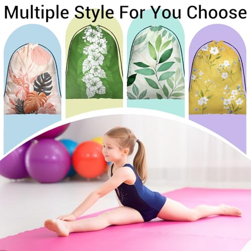 Image of Hibiscus Flower Gymnastics Grip Bags Green Drawstring Gym Storage Pouch for Gymnasts Holding