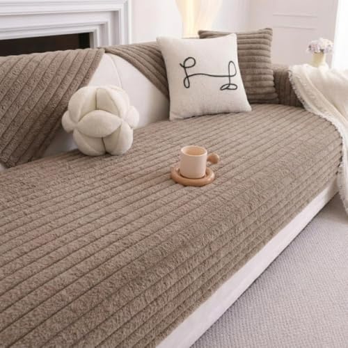 Image of HOMETHREADS 600GSM Thick & Soft Rabbit Fur Plush Sofa Cover-Luxurious Cozy Slipcover, Washable & Pet-Friendly, Anti-Scratch Protector for Sofas (Khaki, 1Pc Backrest | 70x70cm)