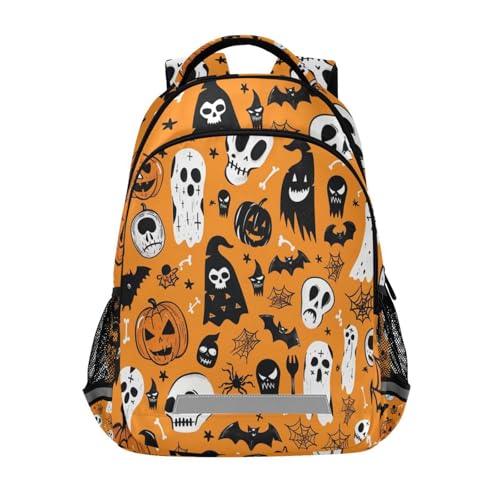 Sac à dos orange pour filles de 8 ans avec sangle de poitrine Happy Cute Spooky Season
