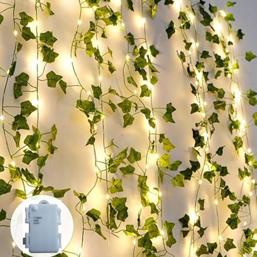 A.bigwhale Cadena de Luz con Hojas, 6m 60LED Guirnalda, Hoja Verde Artificial Hiedra Enredadera con Luz, Plantas de Primavera Decoración para Pared Fiesta de Boda Festival de Jardín