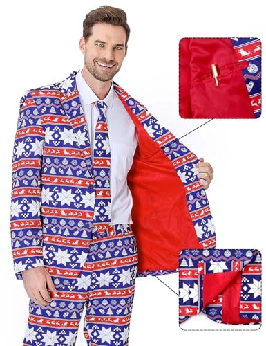 Men's 3-Piece Halloween & Christmas Suit, Two Button Jacket & Pants & Tie3