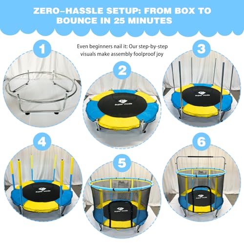 55″ Trampoline for Kids - Toddler Trampoline with Adjustable Gymnastic Bar, Indoor/Outdoor Enclosure Net, No-Gap Safe Design, Up to 220 lbs, Gift for Boys & Girls - Image 7