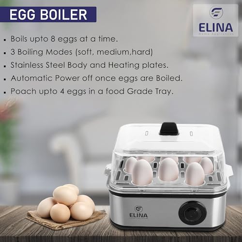 Elina Smart Stainless Steel Egg Boiler and Poacher | Boil up to 8 Eggs, Poach 4 eggs - 500 Watts | 3 Boiling levels: Soft, Middle and Hard | Auto... - Image 5