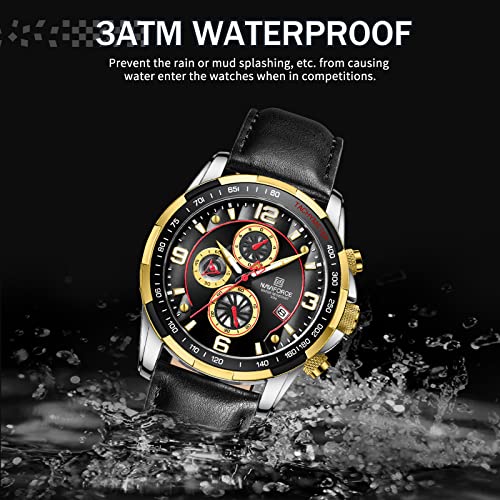 Image of NAVIFORCE Sport Watches for Men Analog Quartz Chronograph Leather Strap Wrist Watch