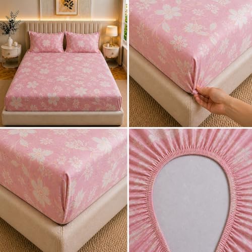 Image of Castiqa Elastic Fitted Supersoft Premium Polycotton 200TC Double Bedsheets King Size 78x72 Inch with 2 Pillow Covers (Fits Upto Mattress of 8Inches) (Multicolor)