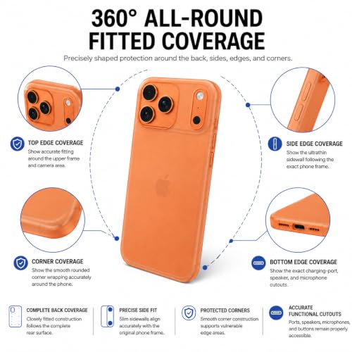 Image of FIRST MART Back Cover for iPhone 17 Pro Max | Ultra-Thin Frosted Matte Semi-Transparent Silicone Case, Anti-Slip Grip, Precise Fit | Orange