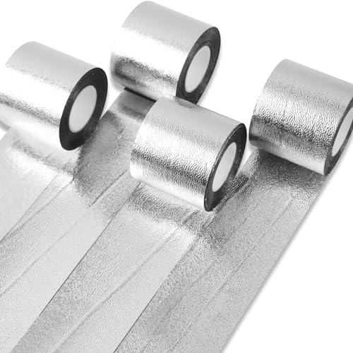 Partywoo 4711100102360 Crepe Paper Streamers 4 Rolls 328Ft, Pack Of Silver Foil Party Streamers cover