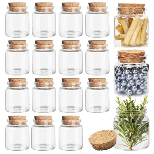 Acetiti 32 Pièces 50ml Bouteille en Verre, Transparent Mini Bocaux En Verre Avec Bouchons Petit Bocaux Mini Pot Conservation Fiole en Verre pour DIY Mariage Fête...