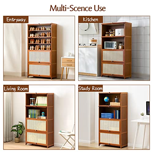 Iotxy Shoe Rack Organizer Cabinet - 9-Tier Bamboo Free Standing Shoe Storage Shelf With Flip-Up Doors, For Closet, Hallway, Bedroom, Entryway, Brown #TOP6