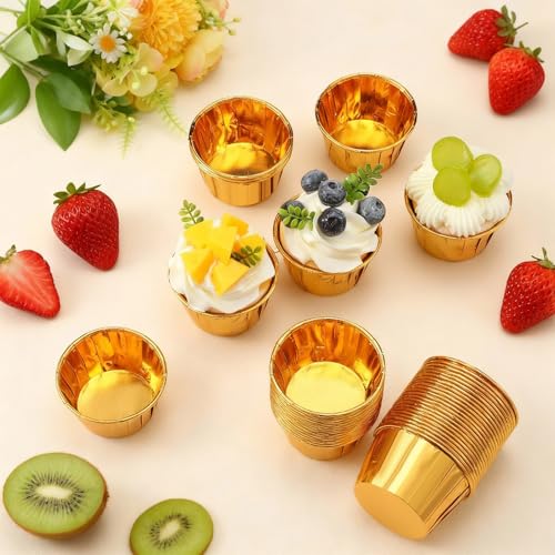 Image of 150 Pack Gold Cupcake Liners Bulk Disposable Foil Muffin Cup