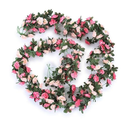 Eawfgtuw Guirnalda de rosas artificiales de seda de 2,5 m con 45 flores y hojas para bodas, fiestas, hogar, jardín, valla, escalera, marco de puerta, decoración floral