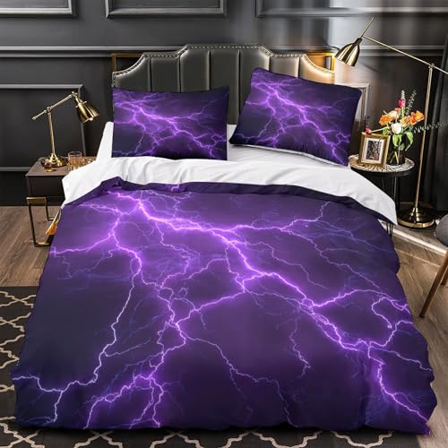 Housse de couette éclairs violets 135x200 microfibre pour ado