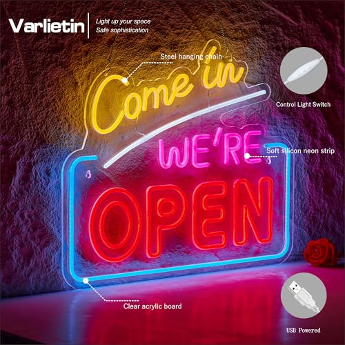 Image of Large Open Neon Sign for Business, 22.8x18.9 In Come In We're Open 12V High Brightness Light Up Dimmable Signs Compatible with Timer for Cafe Business Shop Bar Hotel,Restaurant Retail store Party Pub Decoration and Shop Decoration Gift